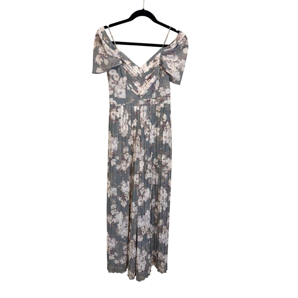 Ever New Cold Shoulder Jumpsuit Sz 2 Gray Floral Bohemian Summer Ethereal Fairy
